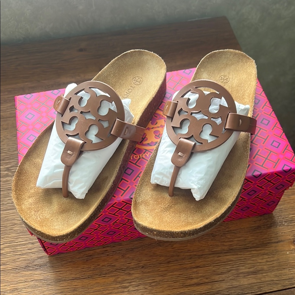 Tory Burch Miller Cloud Cork Sandal Classic Cuoio 9 NIB